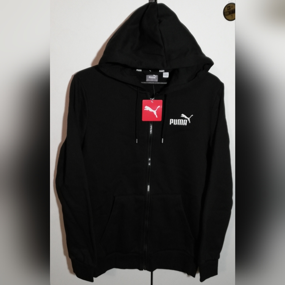 PUMA TREFOIL ESSENTIAL FULLZIP HOODIE TRIPLE BLACK MEN SZ SMALL BRAND NEW IN BOX